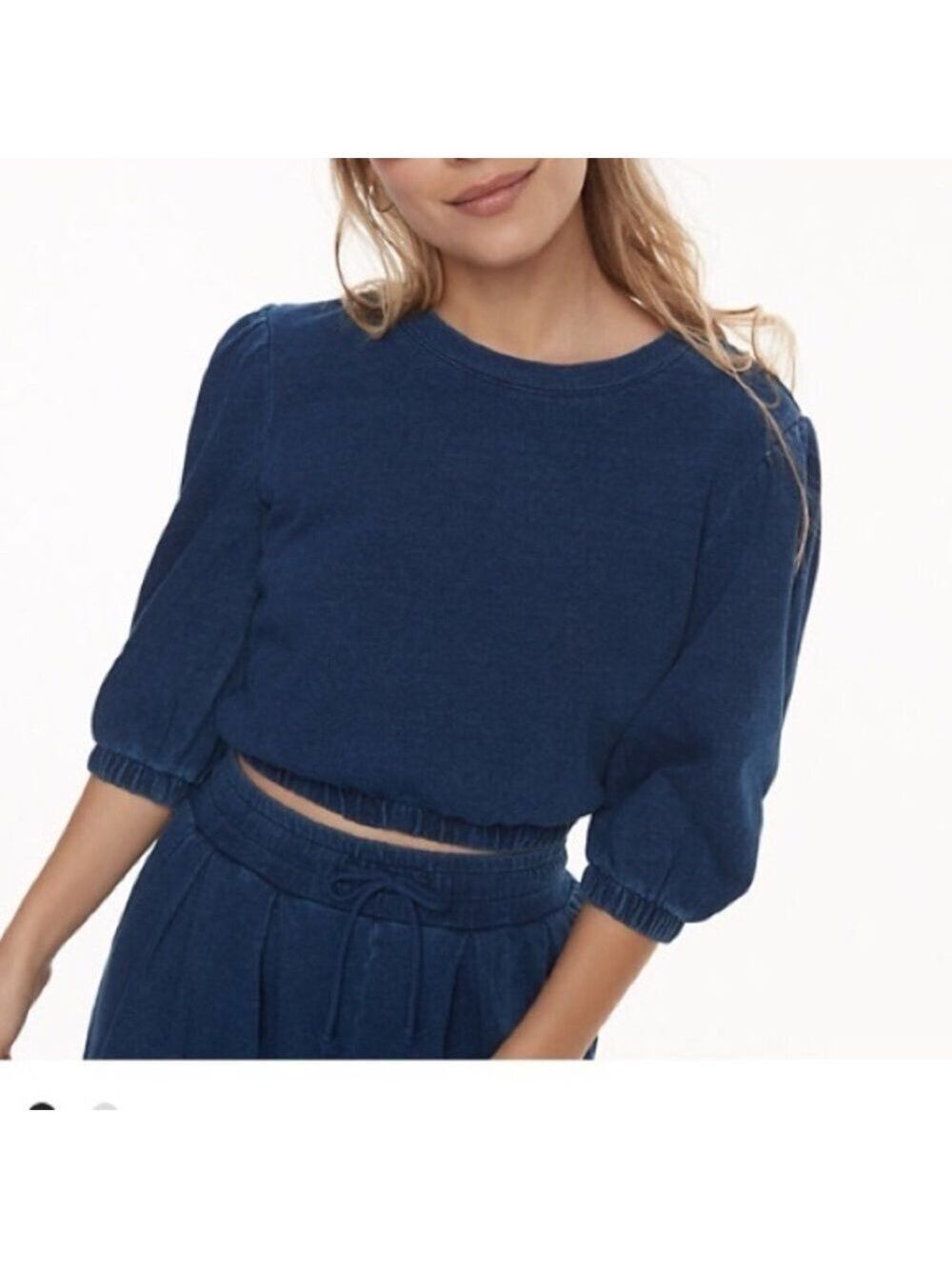 K/lab dark wash great stretch denim look cropped Crewneck top XL - Picture 3 of 11